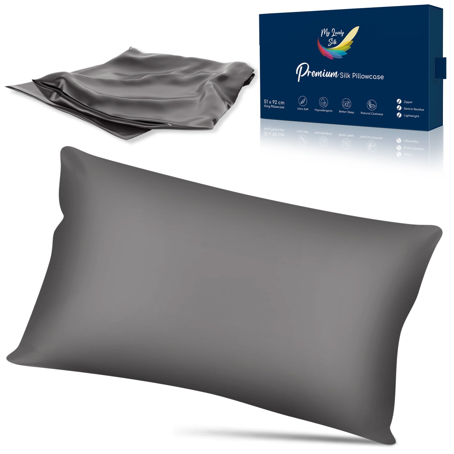 MY LOVELY SILK: KING SIZE SILK PILLOWCASE 22 MOMME (Dark Gray)