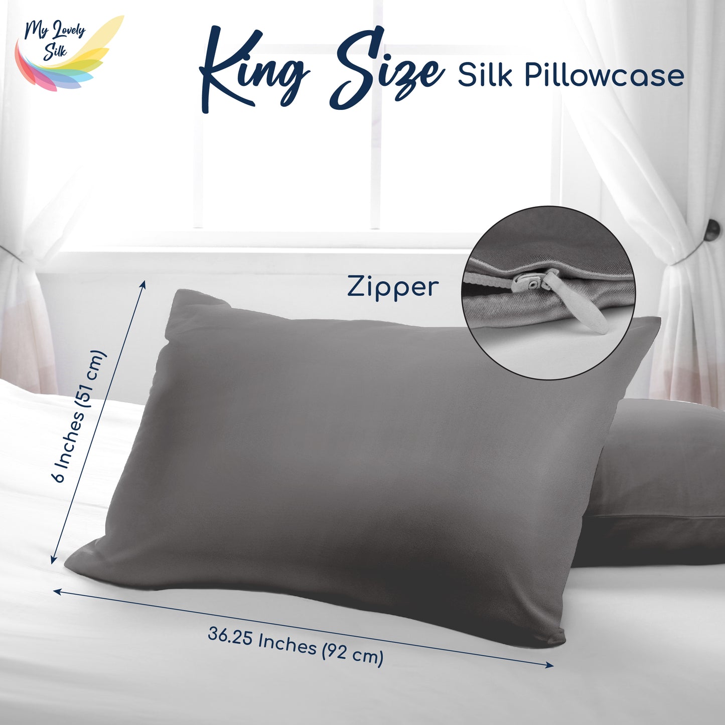 MY LOVELY SILK: KING SIZE SILK PILLOWCASE 22 MOMME (Dark Gray)