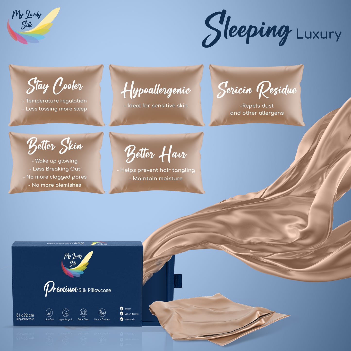 My Lovely Silk: Pure 6A Silk Pillowcase (Beige)